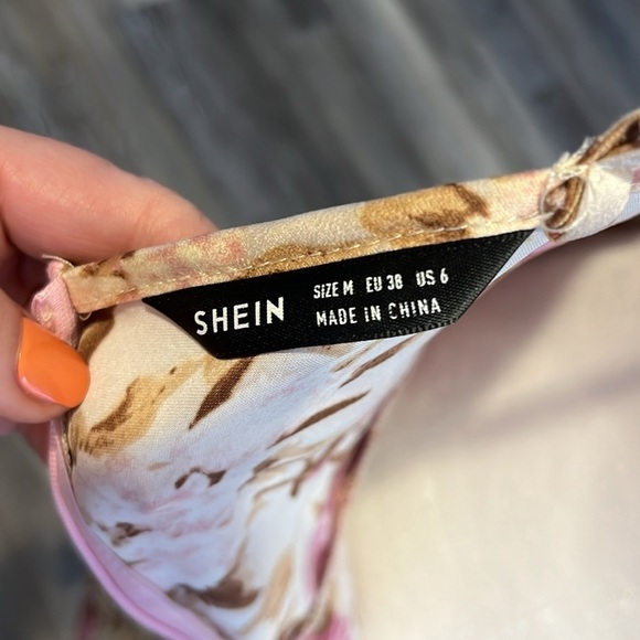 Floral Print Cowl Neck Ruched Spaghetti Strap Satin Slit Party Dress size Med - Picture 17 of 17